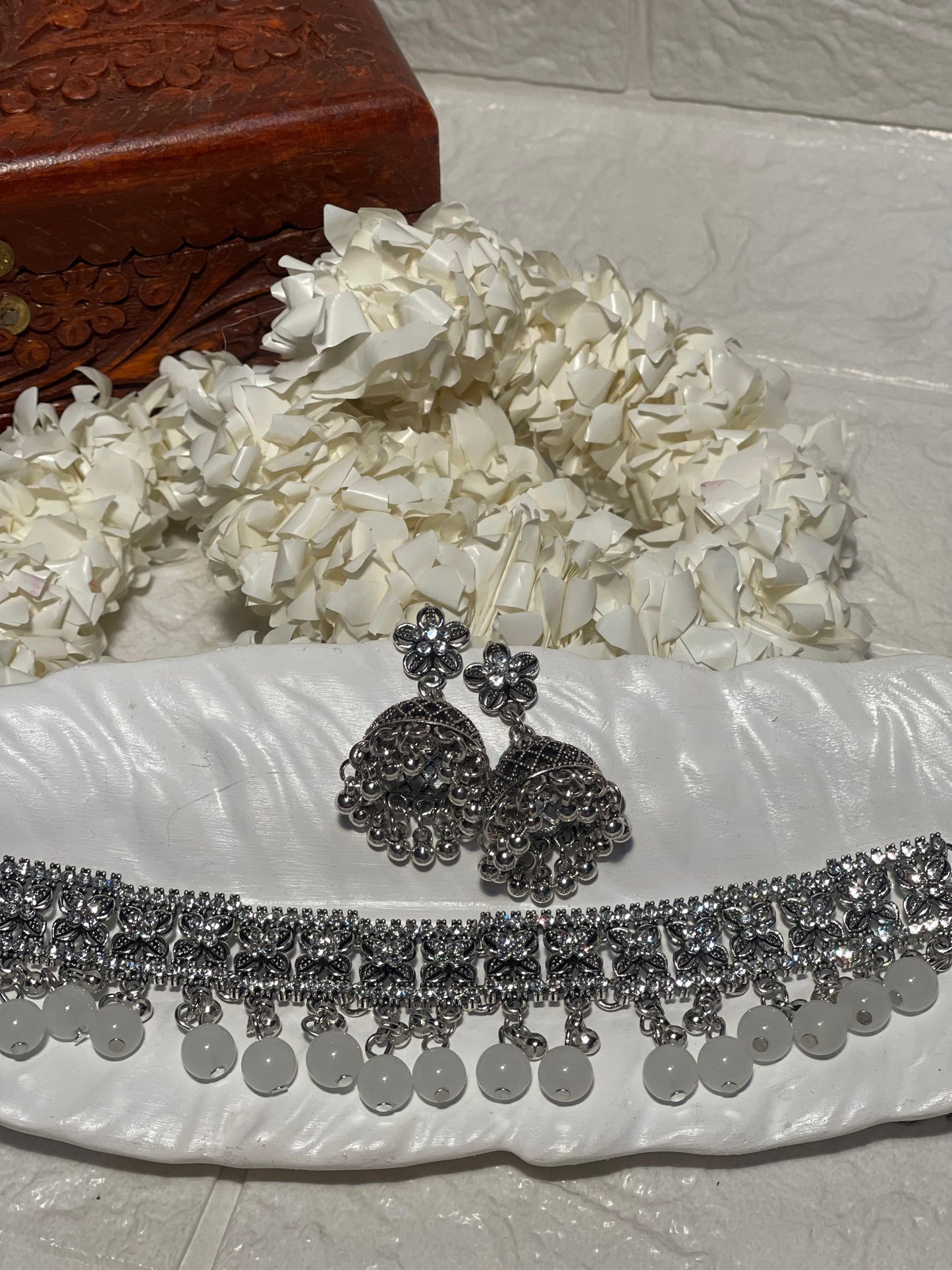 phool set Silver with grey beads-(Gulbano collection)