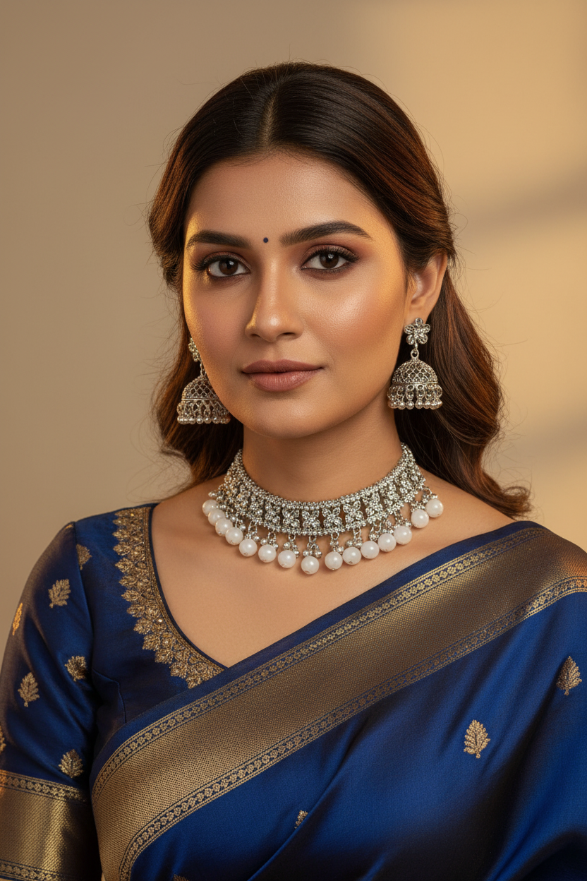 phool set Silver with grey beads-(Gulbano collection)