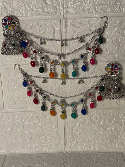 Gol Phool mota moti saharay silver and multi (Meharbano collection)