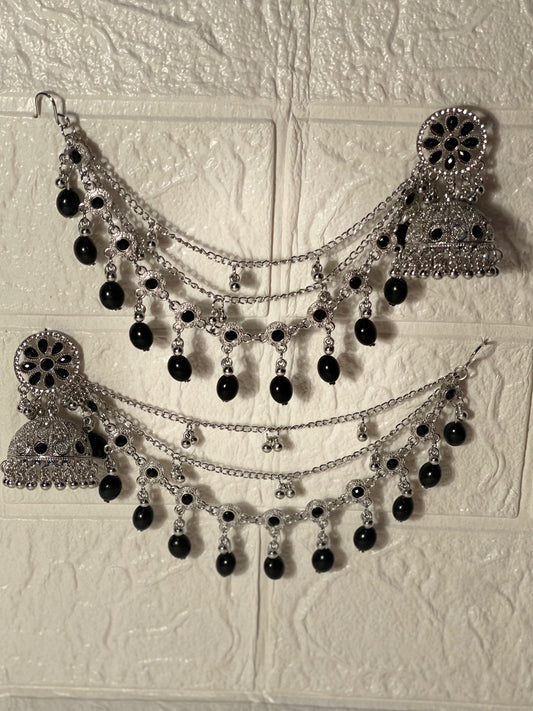 Gol Phool mota moti saharay silver and black (Meharbano collection)