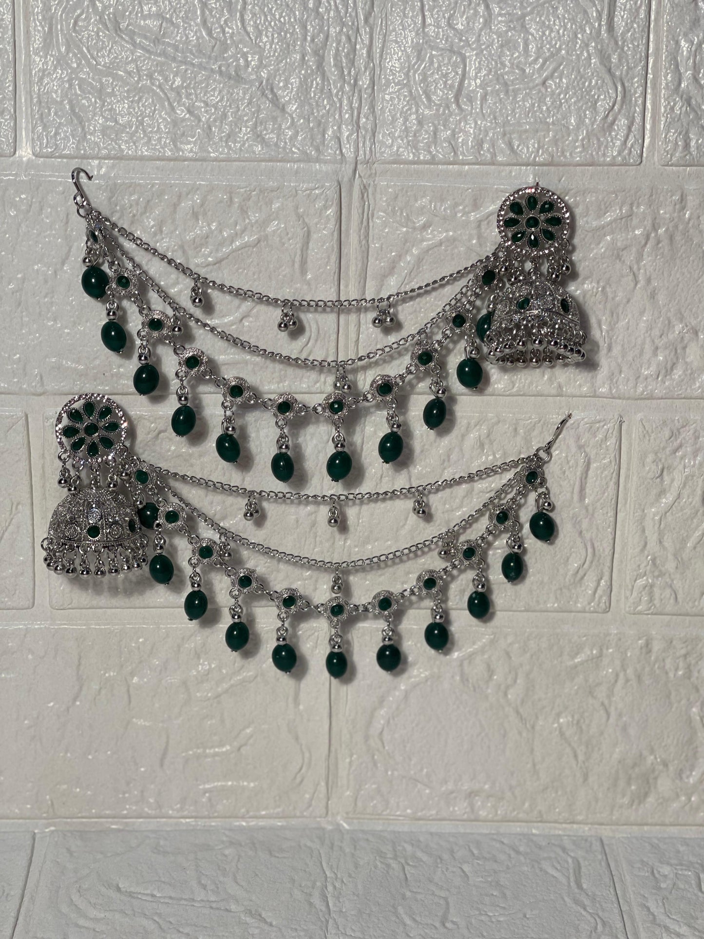 Gol Phool mota moti saharay silver and green (Meharbano collection)