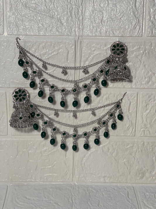 Gol Phool mota moti saharay silver and green (Meharbano collection)