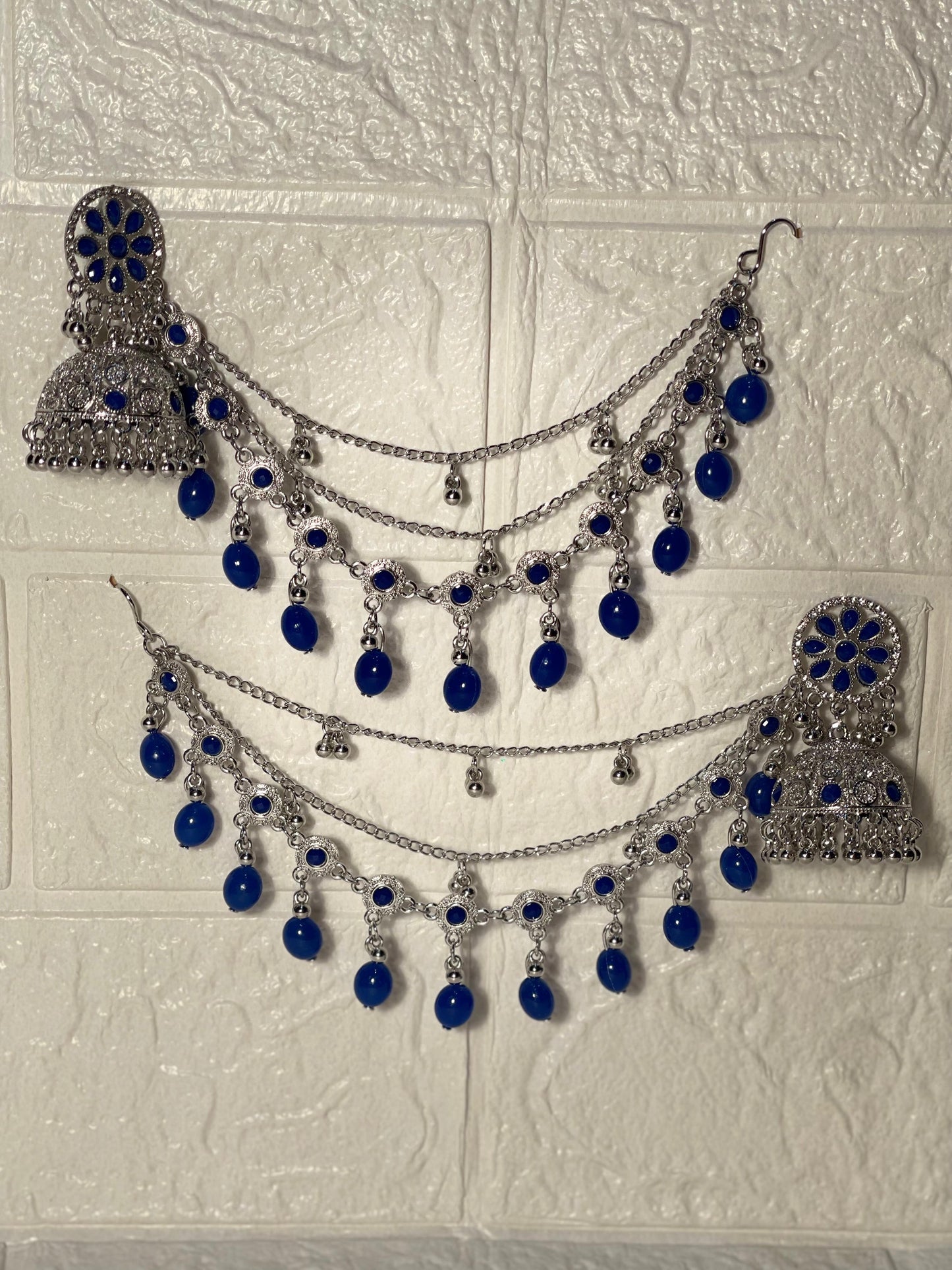 Gol Phool mota moti saharay silver and blue (Meharbano collection)