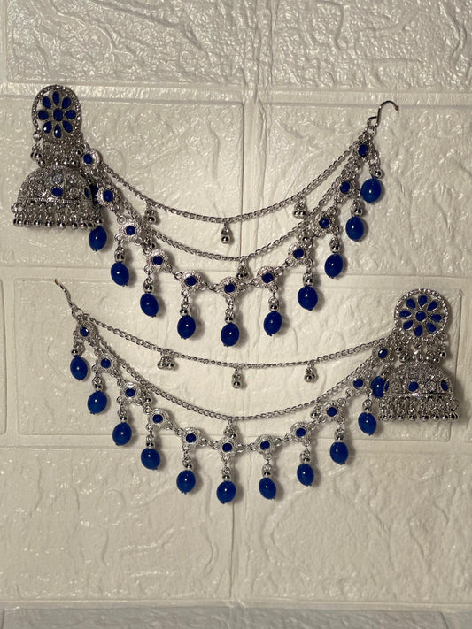 Gol Phool mota moti saharay silver and blue (Meharbano collection)