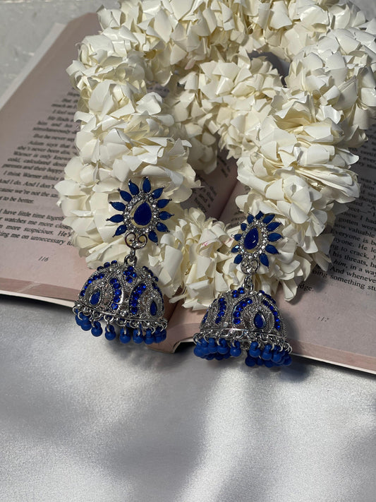 Gurdiya Jhumka silver and blue(meharbano collection)