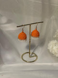 Dotted matt jhumki orange- white beads(shahi collection)