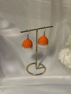 Dotted matt jhumki orange- white beads(shahi collection)