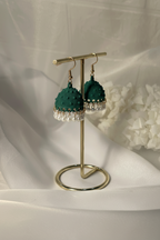 Dotted matt jhumki green - white beads(shahi collection)