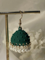 Dotted matt jhumki green - white beads(shahi collection)