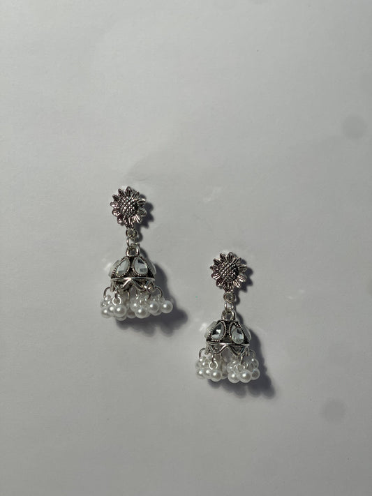Suraj Mukhi jhumki silver with white beads (Shahi collection)