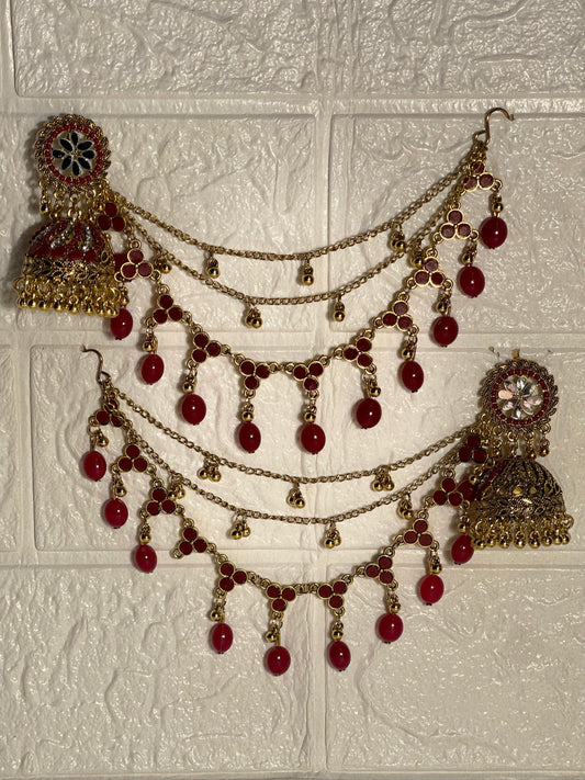 Gol Phool 3 lari saharay gold and  maroon (baharbano collection)