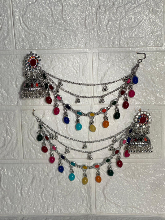 Gol Phool 3 lari saharay silver and  multi (baharbano collection)