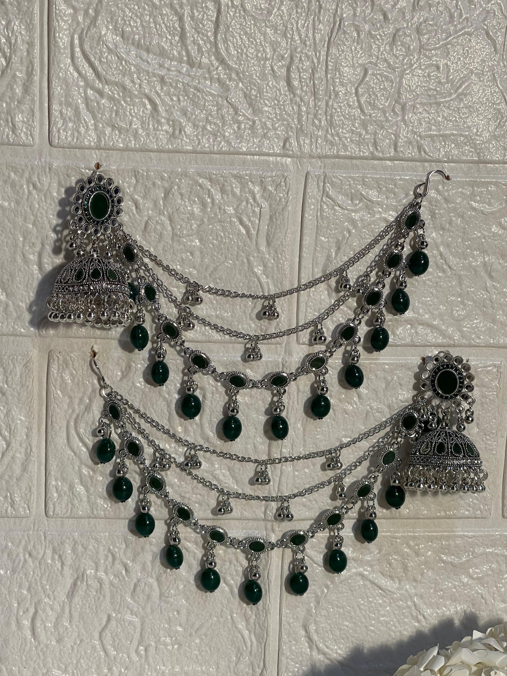 Gol Phool 3 lari saharay silver and  green (baharbano collection)
