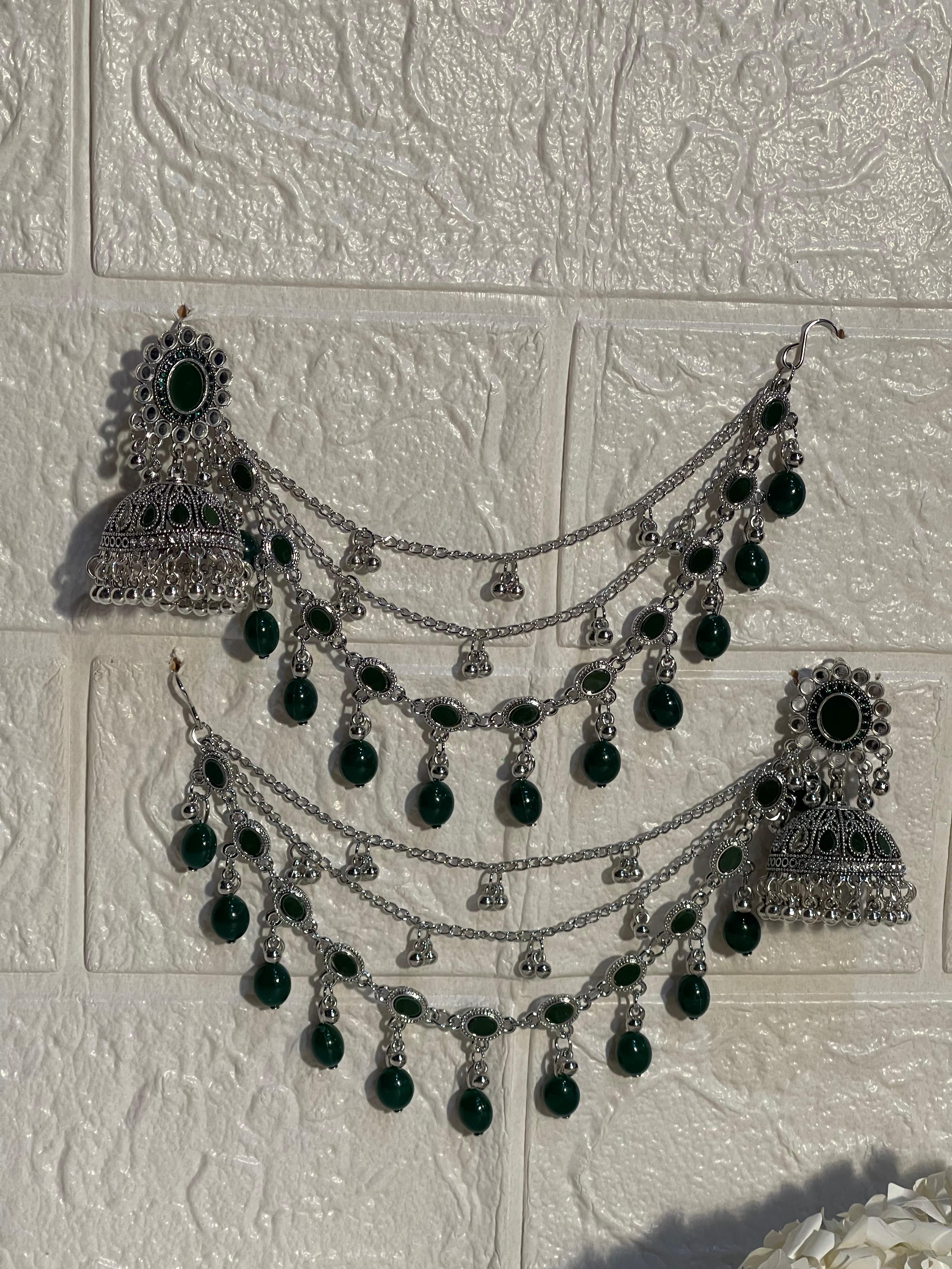 Gol Phool 3 lari saharay silver and  green (baharbano collection)