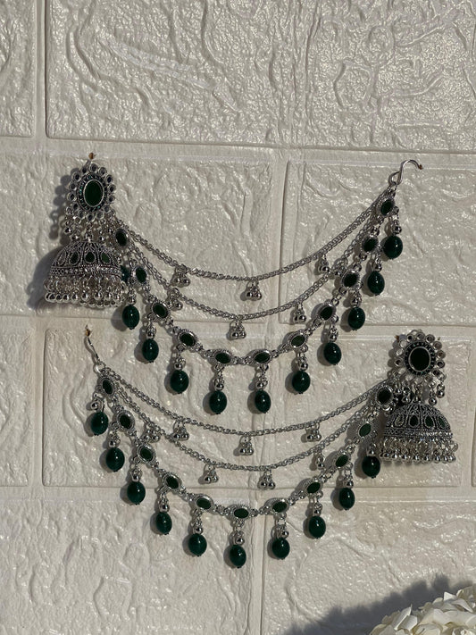 Gol Phool 3 lari saharay silver and  green (baharbano collection)