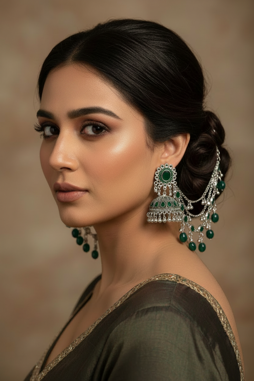 Gol Phool 3 lari saharay silver and  green (baharbano collection)