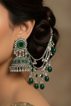 Gol Phool 3 lari saharay silver and  green (baharbano collection)
