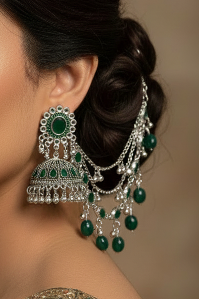 Gol Phool 3 lari saharay silver and  green (baharbano collection)