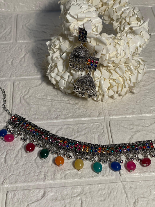 Chakoor chandi Set-multi beads(baharbano Collection)