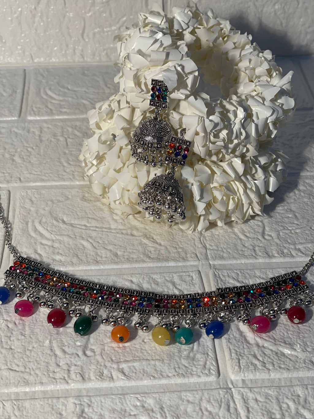 Chakoor chandi Set-multi beads(baharbano Collection)