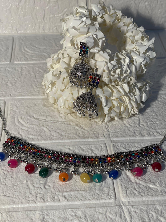 Chakoor chandi Set-multi beads(baharbano Collection)