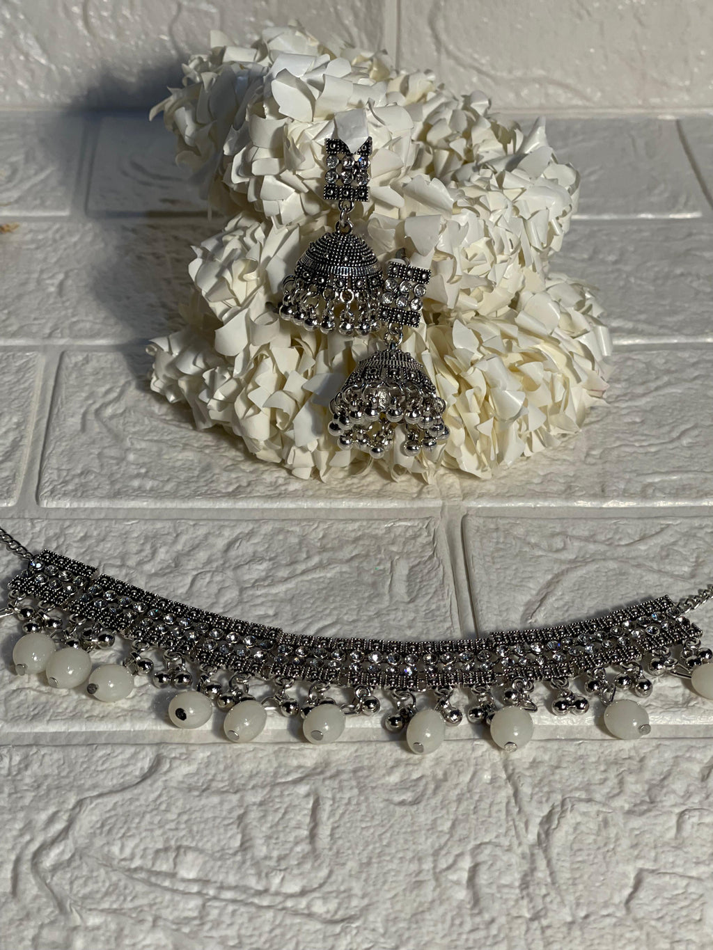 Chakoor chandi Set-grey beads(baharbano Collection)