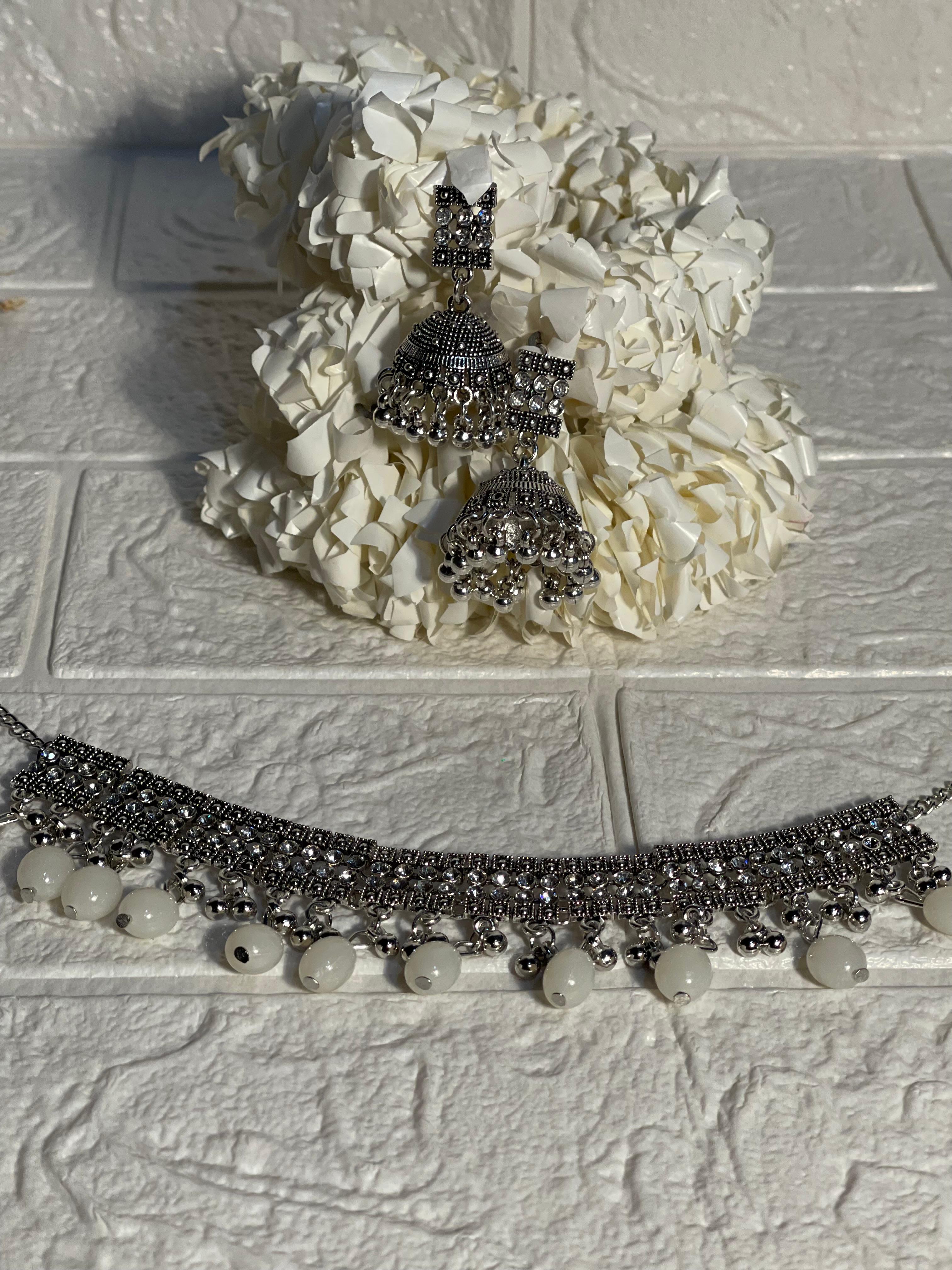 Chakoor chandi Set-grey beads(baharbano Collection)