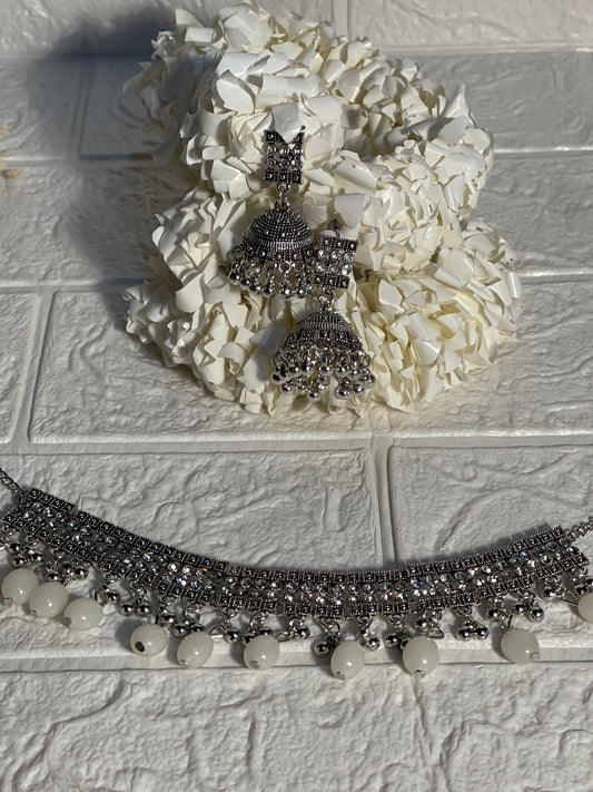 Chakoor chandi Set-grey beads(baharbano Collection)