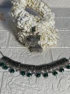 Chakoor chandi Set-green beads(baharbano Collection)