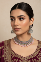 Chakoor chandi Set-pink beads(baharbano Collection)