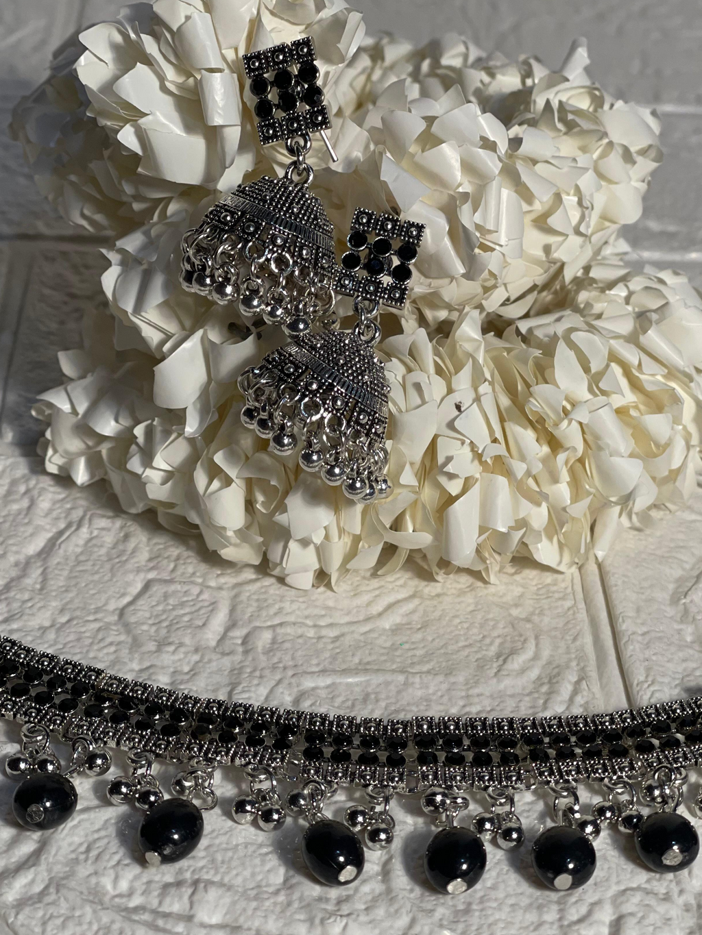 Chakoor chandi Set-black beads(baharbano Collection)