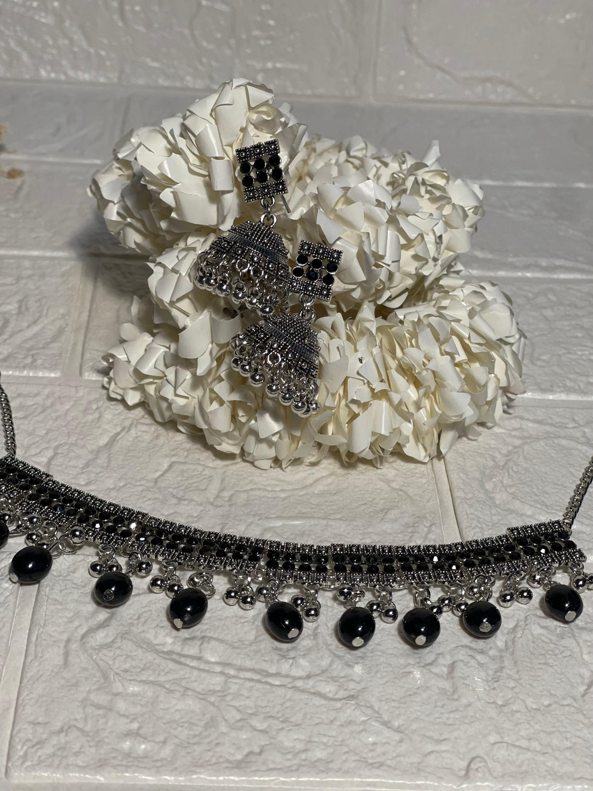 Chakoor chandi Set-black beads(baharbano Collection)