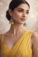 silver katuri jhumki with yellow beads-(Noor-Bano-Collection)