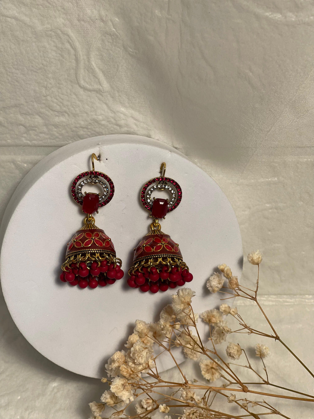 double chakoor bead jhumki maroon- (Baharbano)