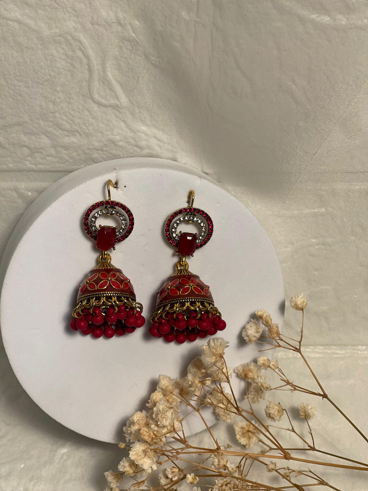 double chakoor bead jhumki maroon- (Baharbano)