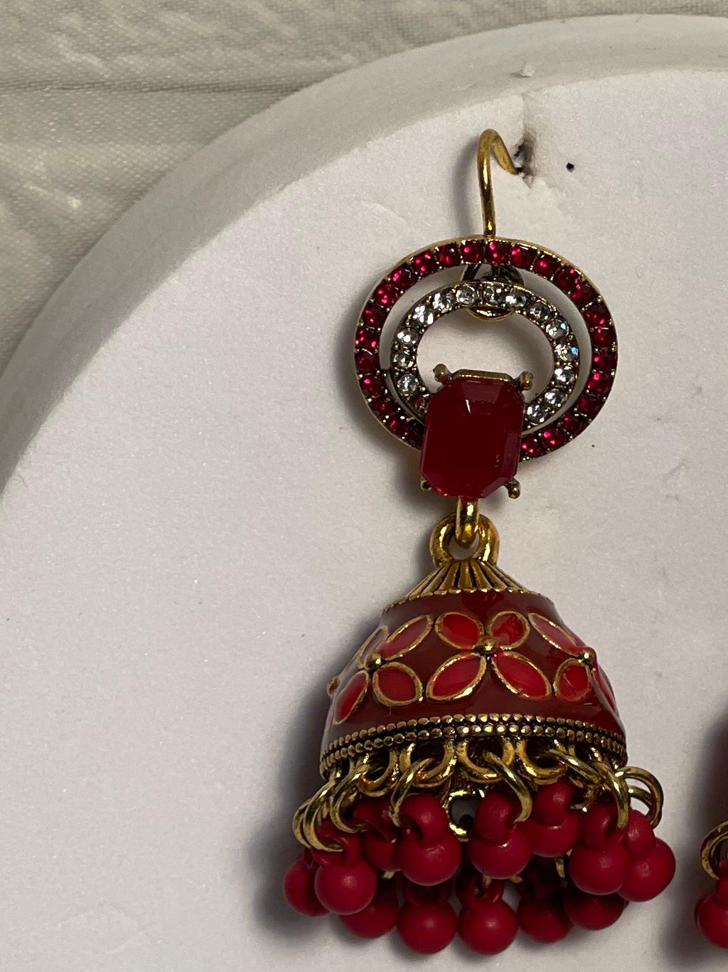 double chakoor bead jhumki maroon- (Baharbano)