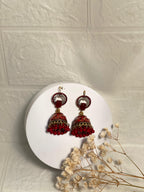 double chakoor bead jhumki maroon- (Baharbano)