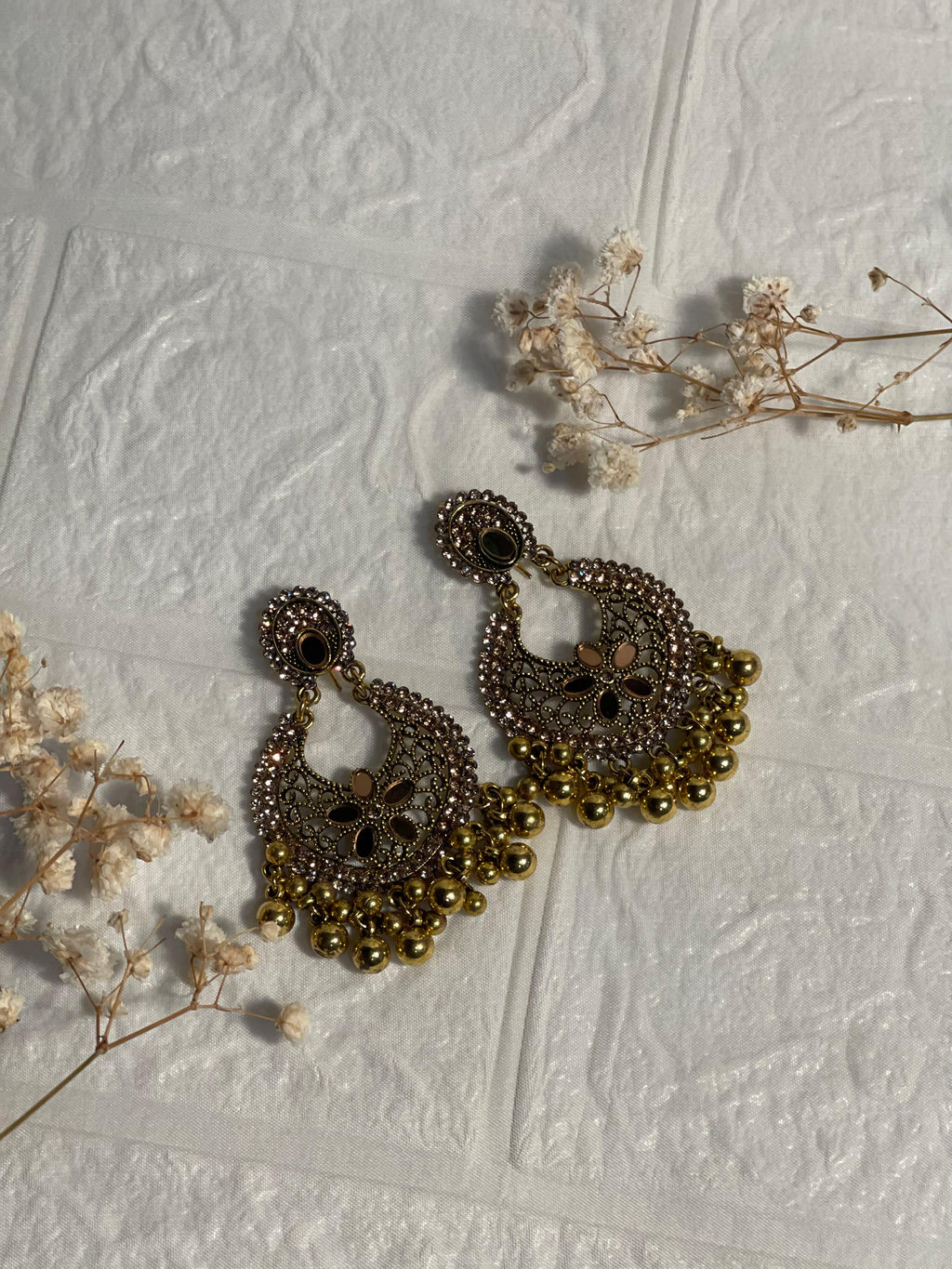 chand phool ghungroo earring gold- (Baharbano)