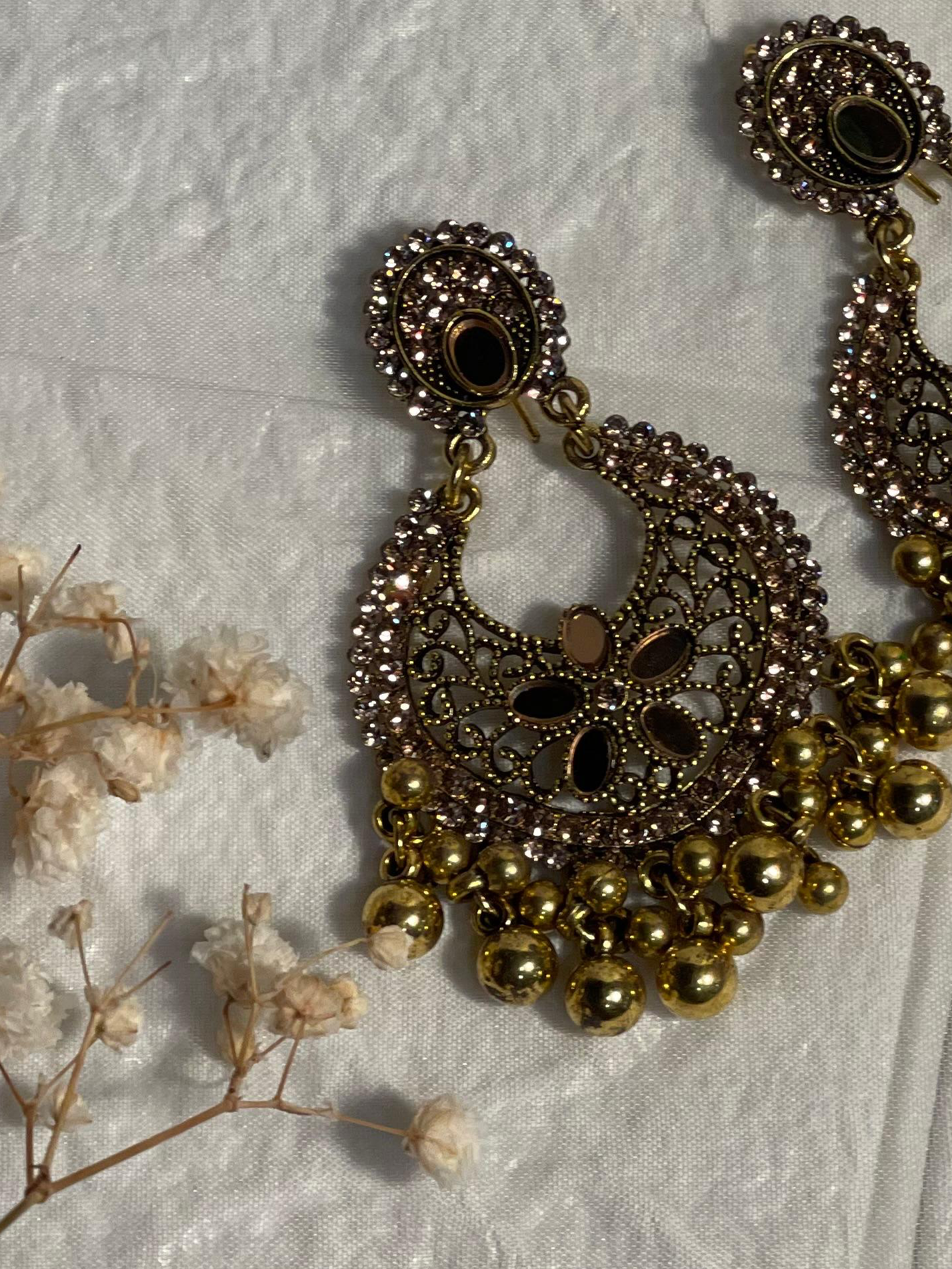 chand phool ghungroo earring gold- (Baharbano)