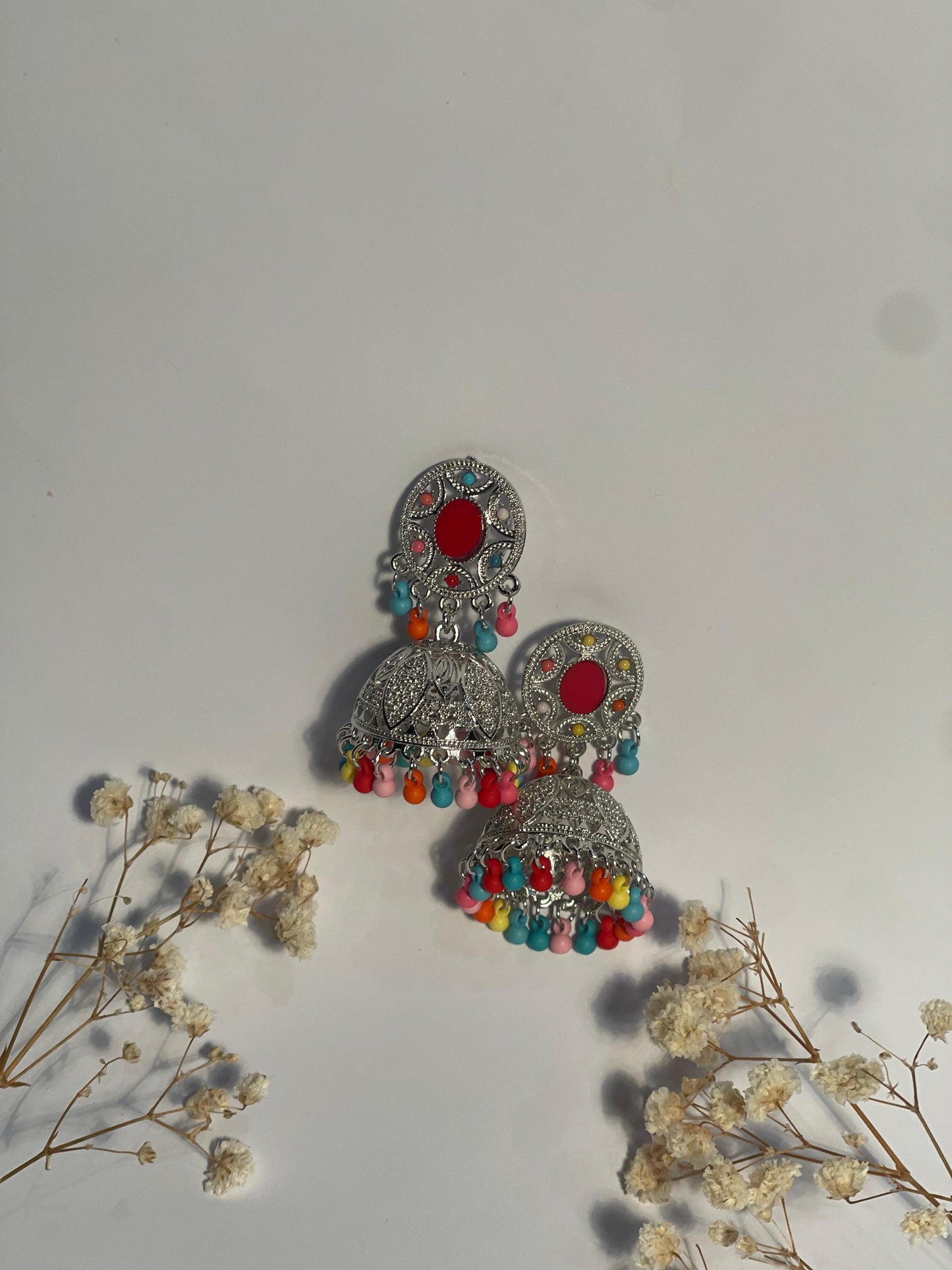 Oval Jhumki silver and multi- (Baharbano)