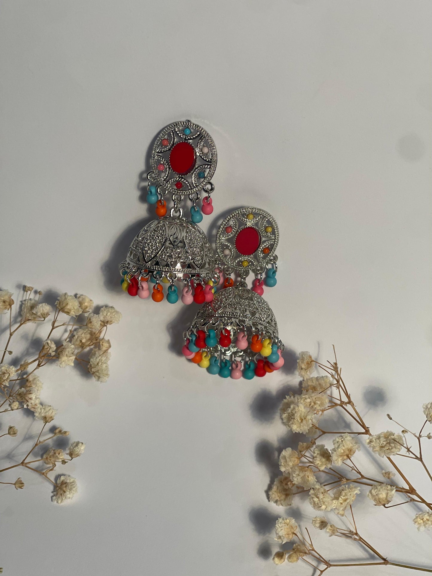 Oval Jhumki silver and multi- (Baharbano)