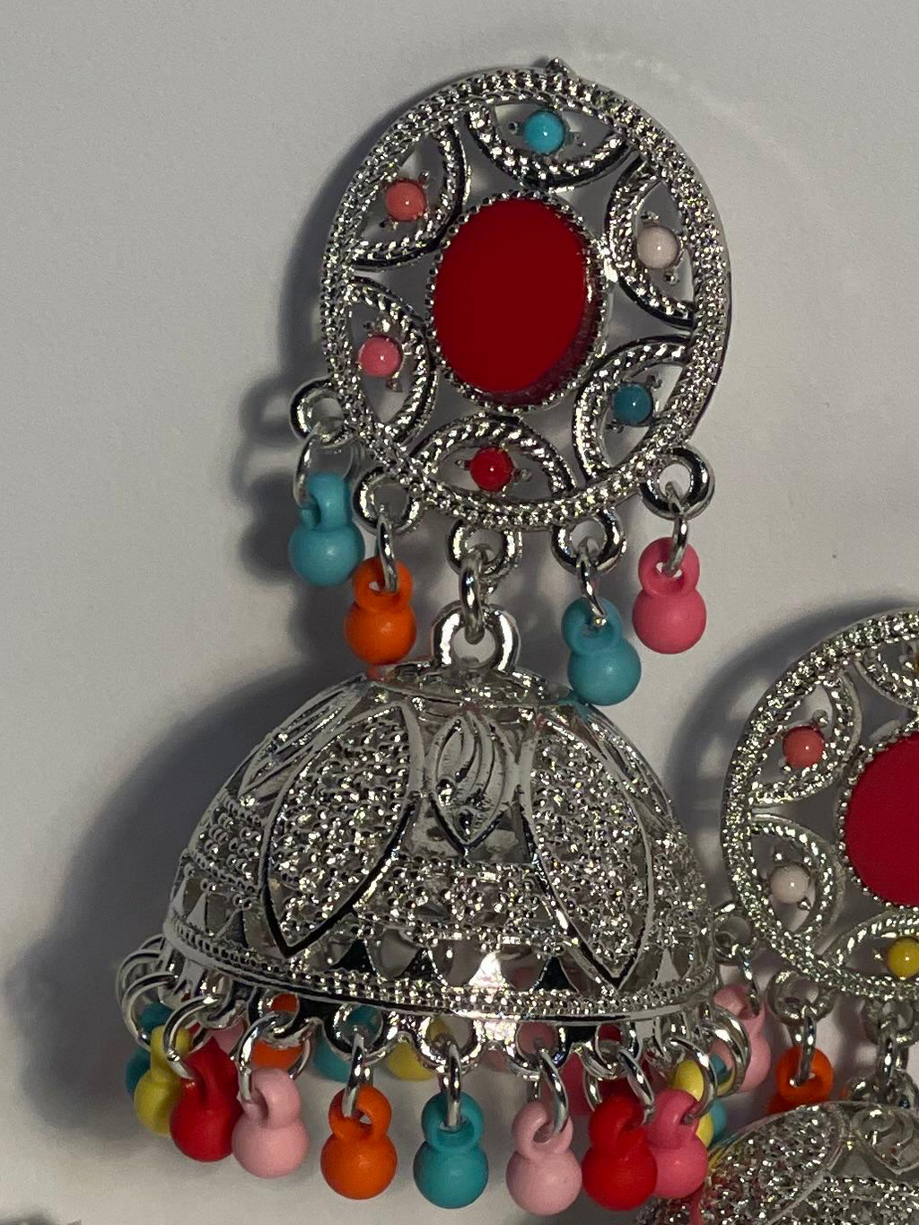 Oval Jhumki silver and multi- (Baharbano)
