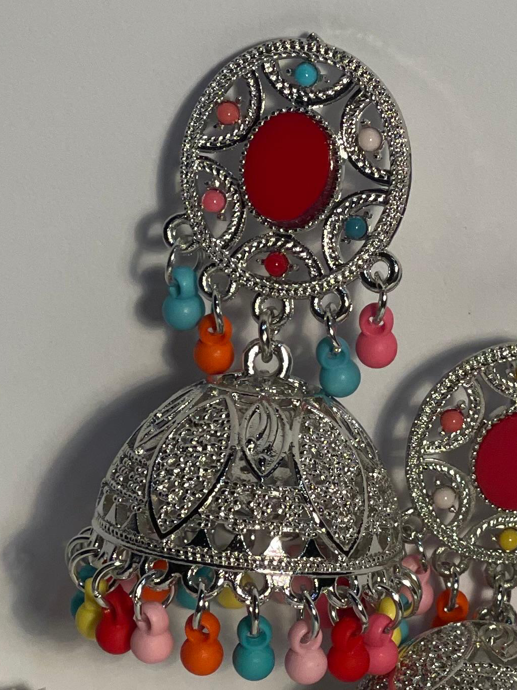 Oval Jhumki silver and multi- (Baharbano)