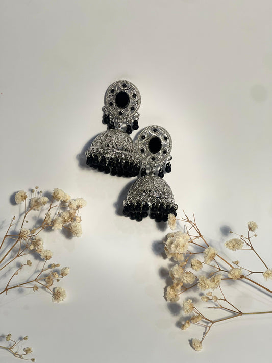 Oval Jhumki silver and black- (Baharbano)