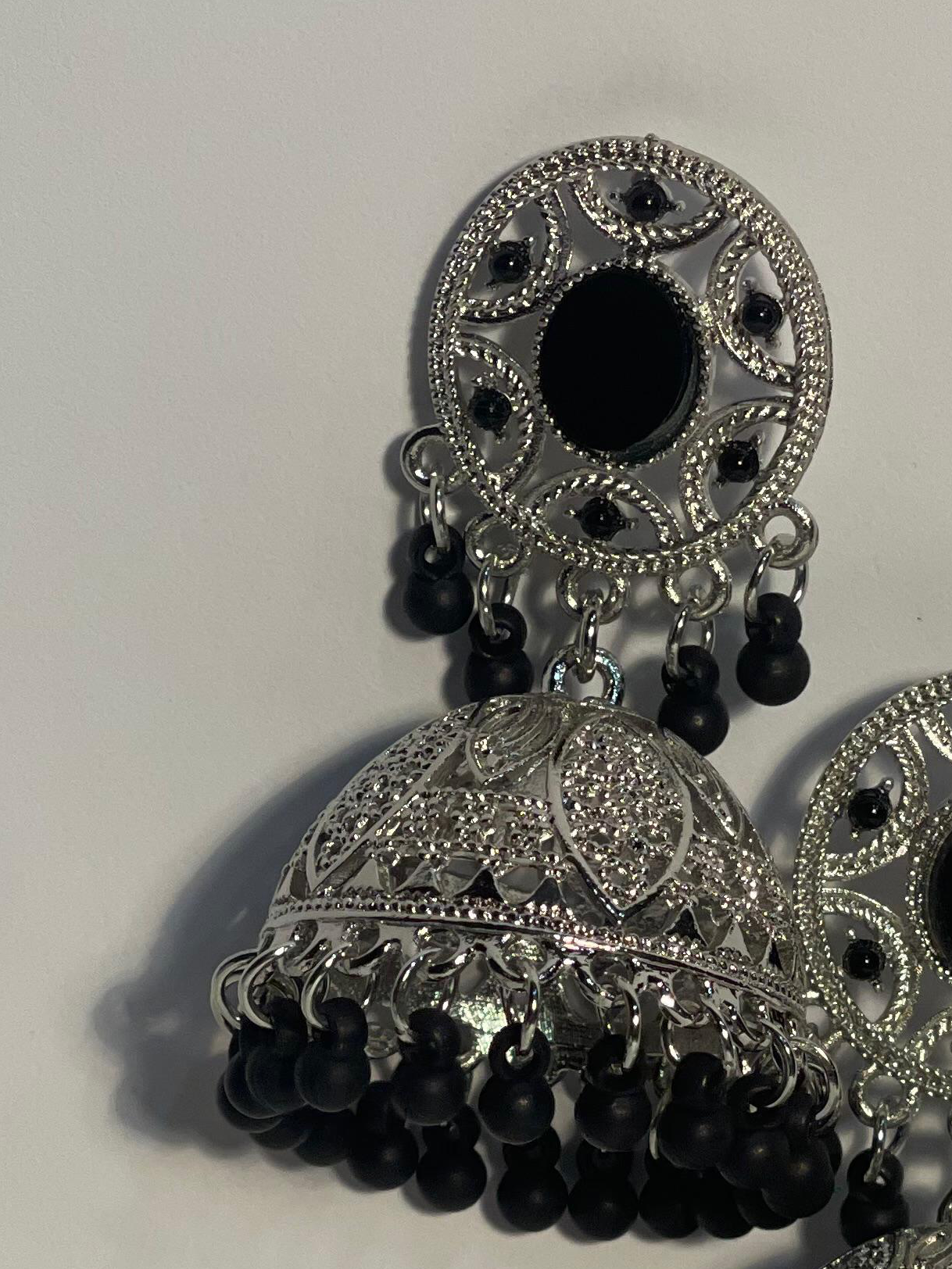 Oval Jhumki silver and black- (Baharbano)