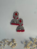 Oval Jhumki silver and red- (Baharbano)