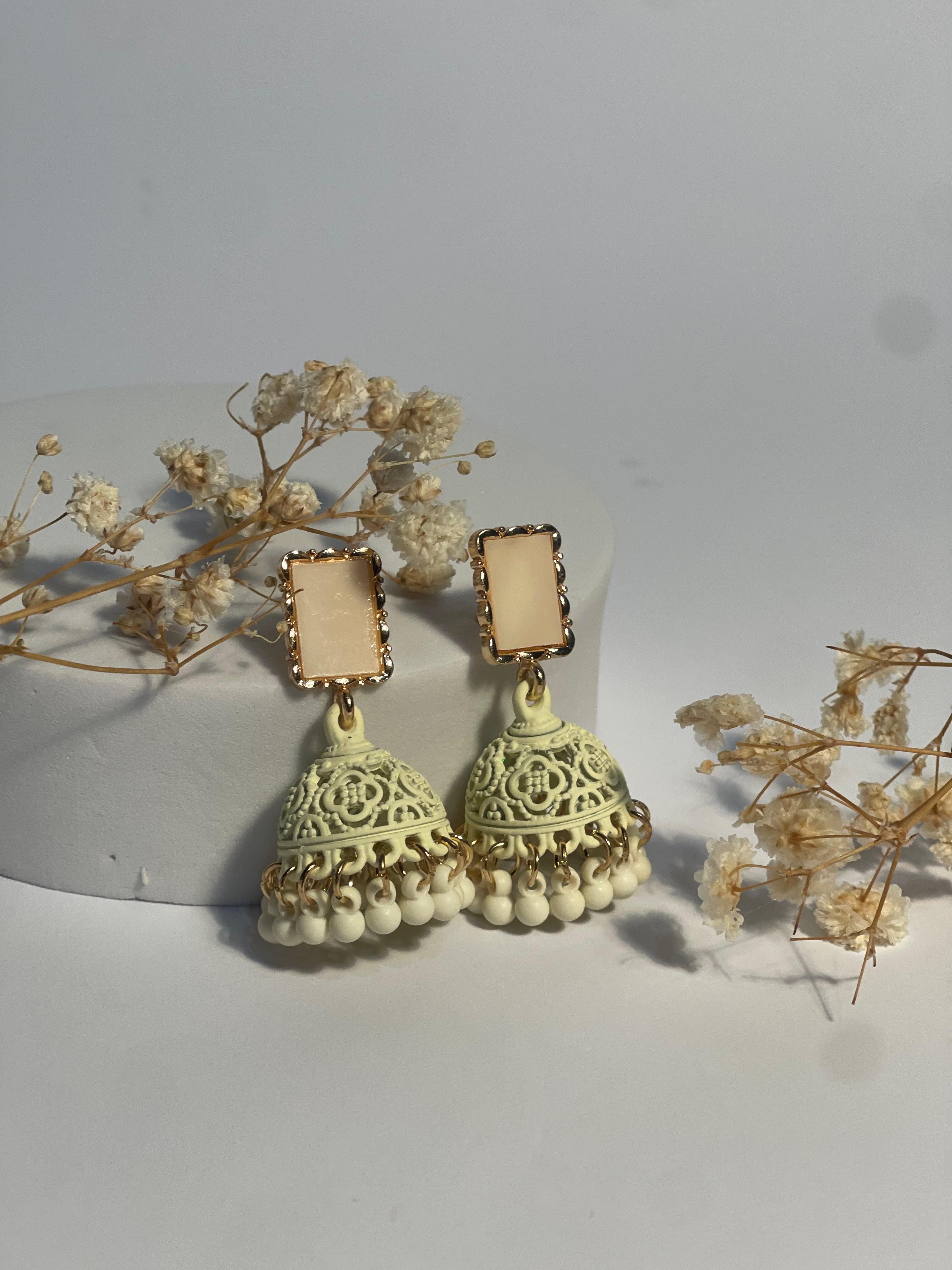 Rectangular matt jhumki Beige- (Baharbano)