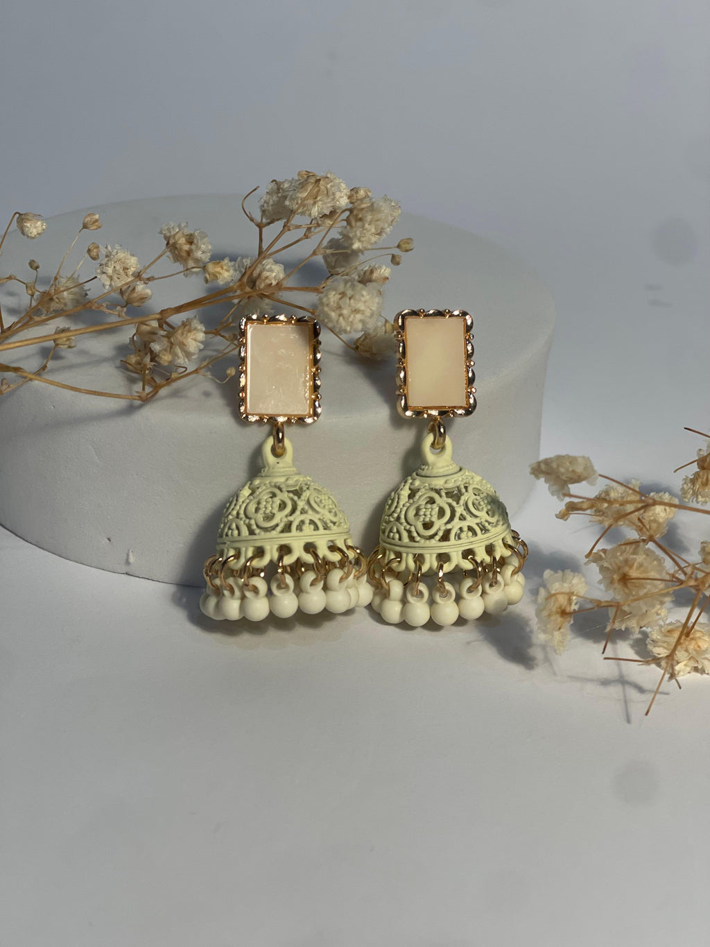 Rectangular matt jhumki Beige- (Baharbano)