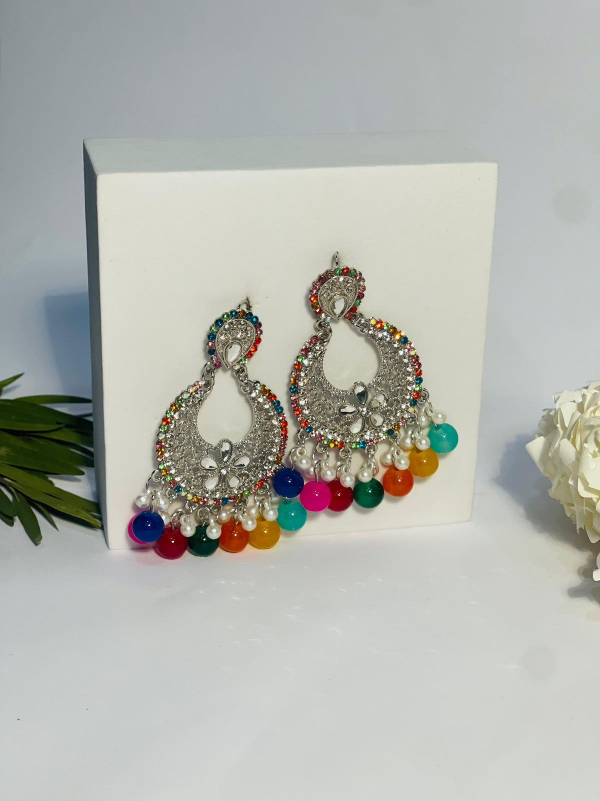 Ghungroo earrings silver and multi(Mahbano)