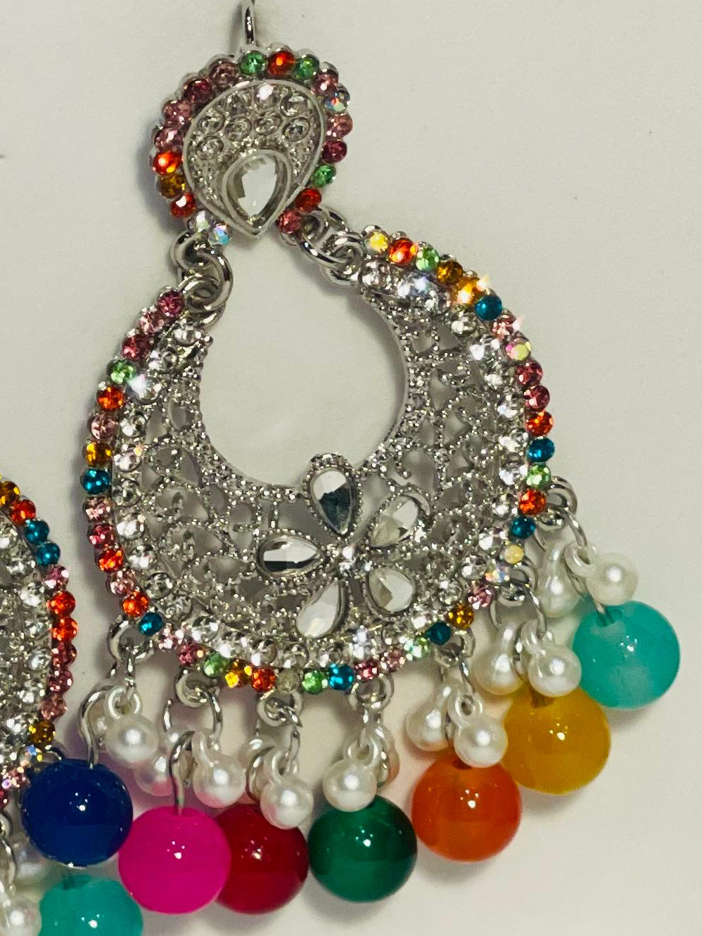 Ghungroo earrings silver and multi(Mahbano)